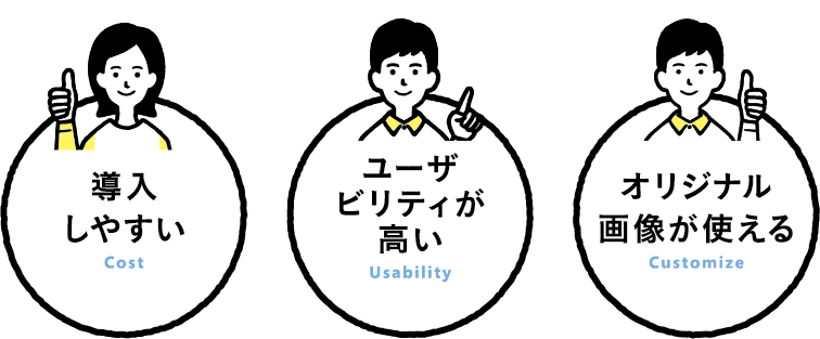 導入しやすい／ユーザビリティが高い／オリジナル画像が使える